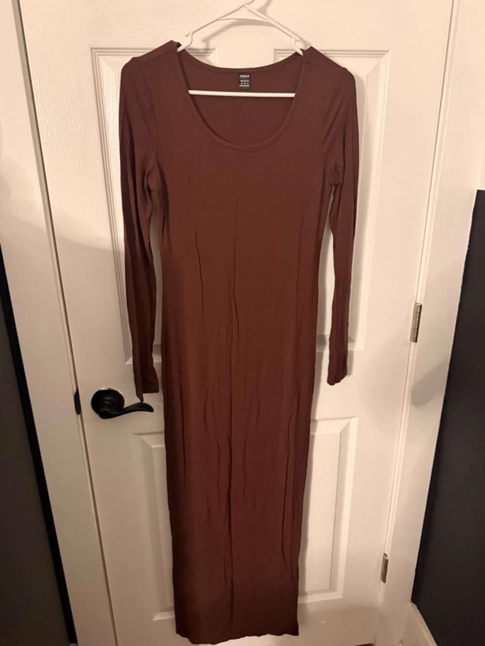 Long Sleeve Scoop Neck Maxi Dress in Brown